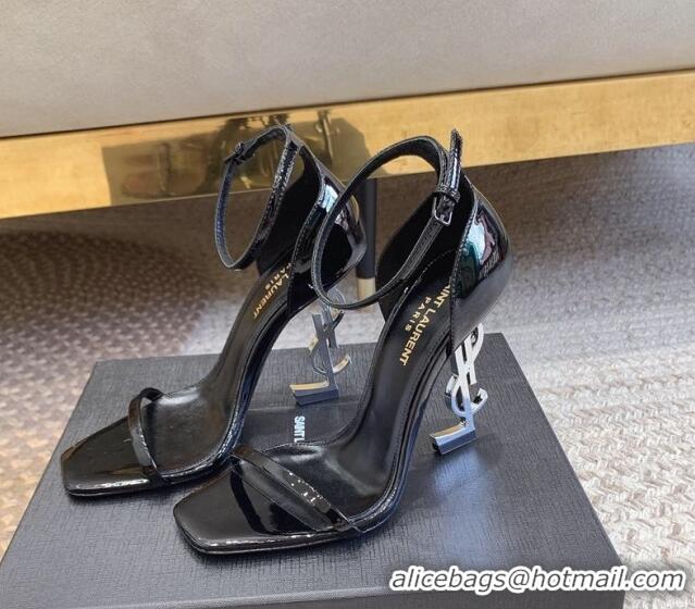 Purchase Saint Laurent Opyum Patent Calfskin Sandals 10.5cm with YSL Heel Black/Silver 328035