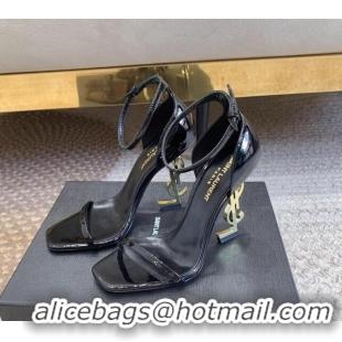 Most Popular Saint Laurent Opyum Patent Calfskin Sandals 10.5cm with YSL Heel Black/Gold 328039