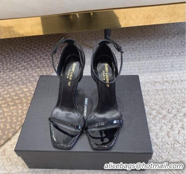 Most Popular Saint Laurent Opyum Patent Calfskin Sandals 10.5cm with YSL Heel Black/Gold 328039