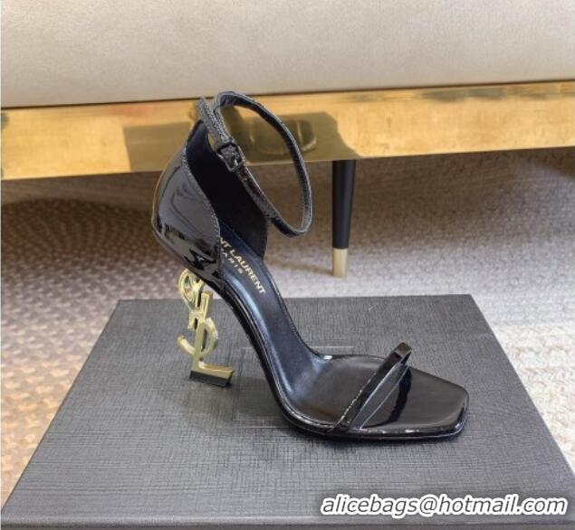 Most Popular Saint Laurent Opyum Patent Calfskin Sandals 10.5cm with YSL Heel Black/Gold 328039