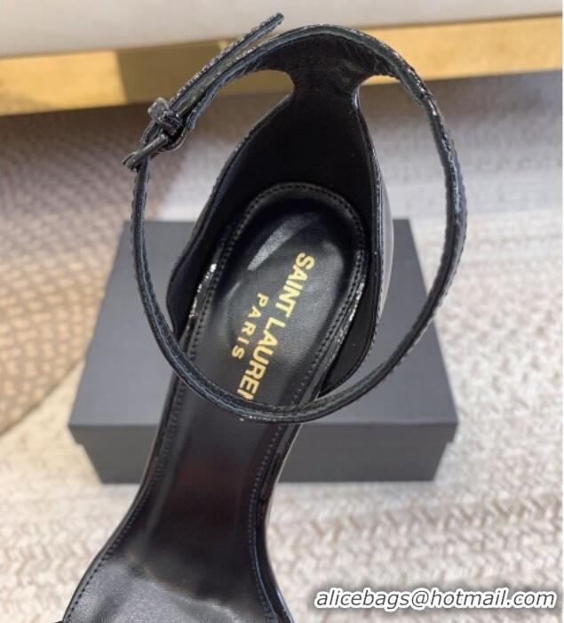 Most Popular Saint Laurent Opyum Patent Calfskin Sandals 10.5cm with YSL Heel Black/Gold 328039