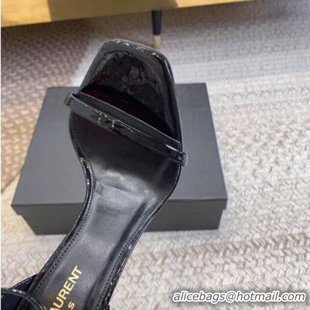 Most Popular Saint Laurent Opyum Patent Calfskin Sandals 10.5cm with YSL Heel Black/Gold 328039