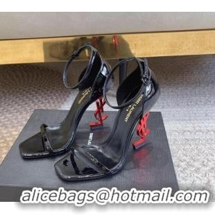 Good Quality Saint Laurent Opyum Patent Calfskin Sandals 10.5cm with YSL Heel Black/Red 0328040