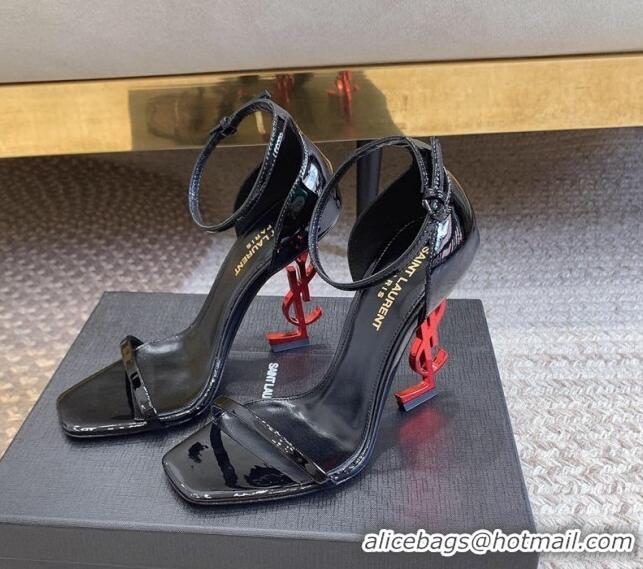 Good Quality Saint Laurent Opyum Patent Calfskin Sandals 10.5cm with YSL Heel Black/Red 0328040