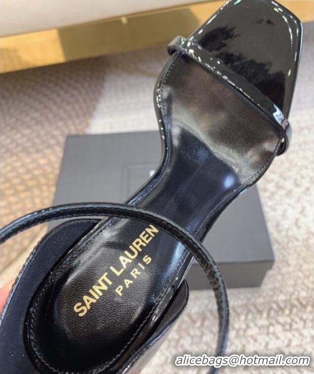 Good Quality Saint Laurent Opyum Patent Calfskin Sandals 10.5cm with YSL Heel Black/Red 0328040