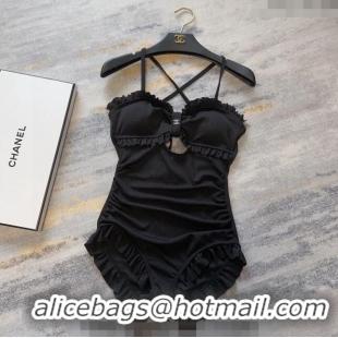 Popular Style Chanel Ruffled Swimwear 0306 Black 2024