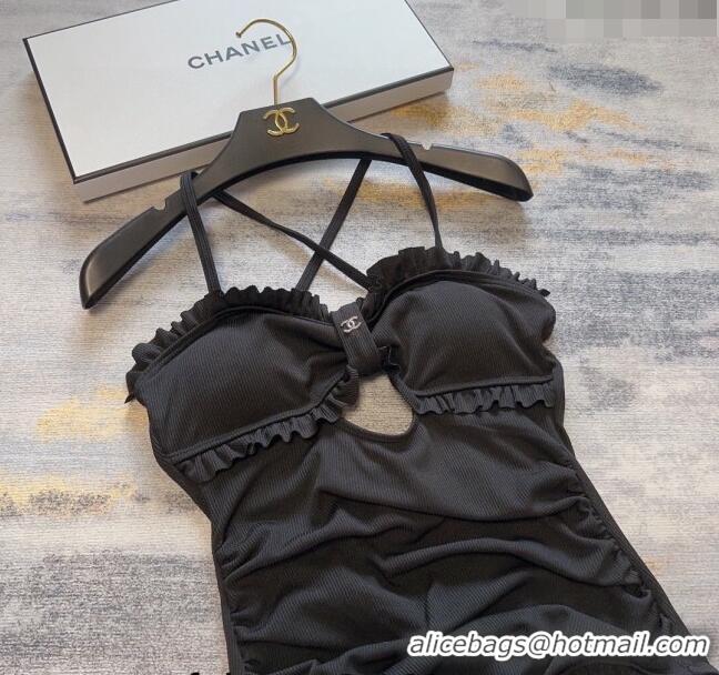 Popular Style Chanel Ruffled Swimwear 0306 Black 2024