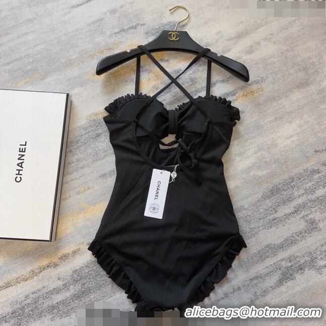 Popular Style Chanel Ruffled Swimwear 0306 Black 2024