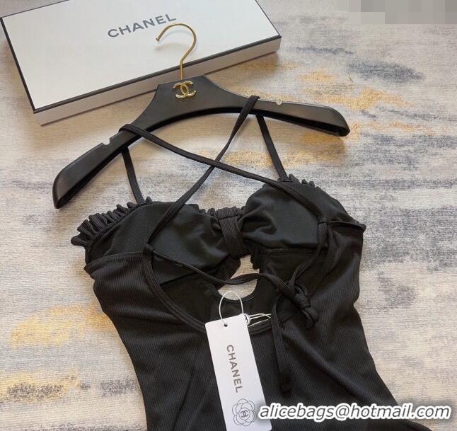 Popular Style Chanel Ruffled Swimwear 0306 Black 2024