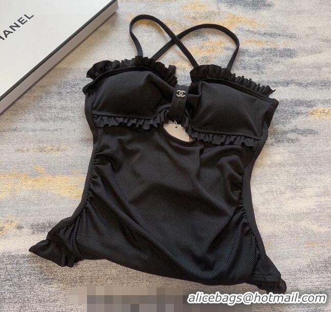 Popular Style Chanel Ruffled Swimwear 0306 Black 2024