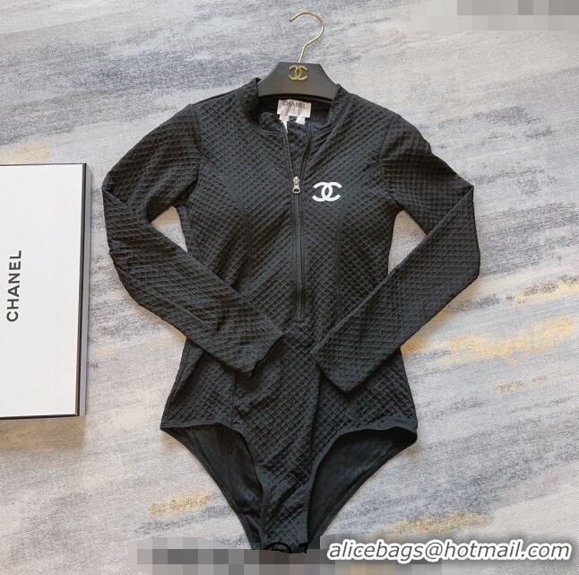 Buy Cheap Chanel Long Sleeve Swimwear with Zip 0306 Black 2024