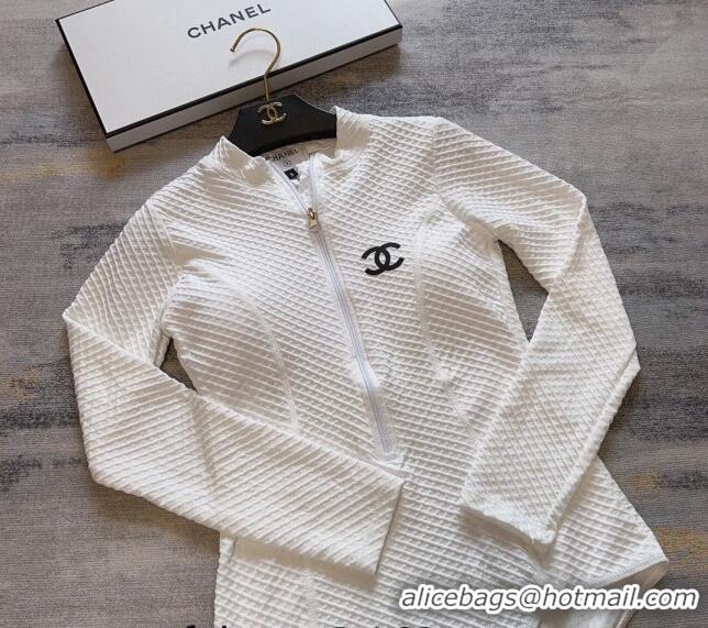 Top Quality Chanel Long Sleeve Swimwear with Zip 0306 White 2024