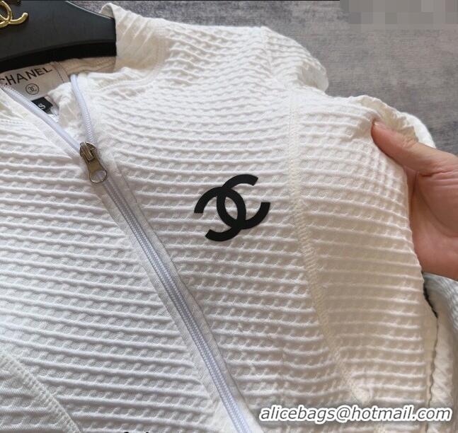 Top Quality Chanel Long Sleeve Swimwear with Zip 0306 White 2024