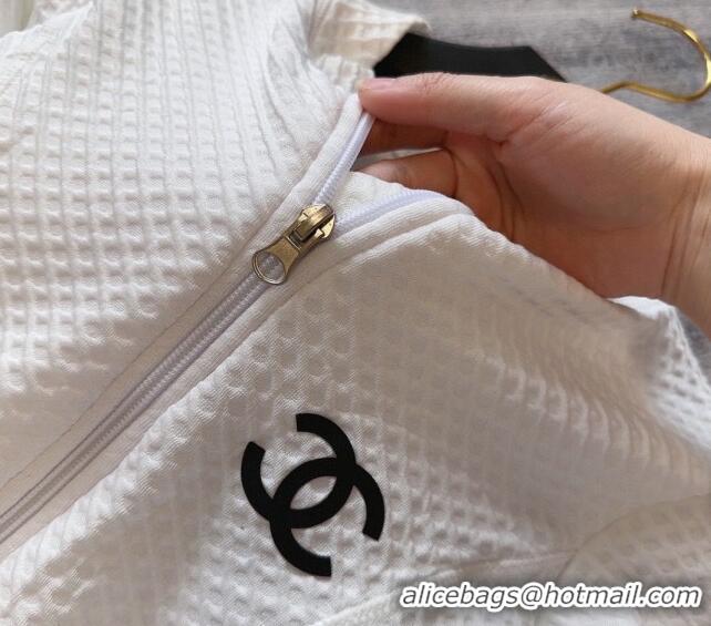 Top Quality Chanel Long Sleeve Swimwear with Zip 0306 White 2024