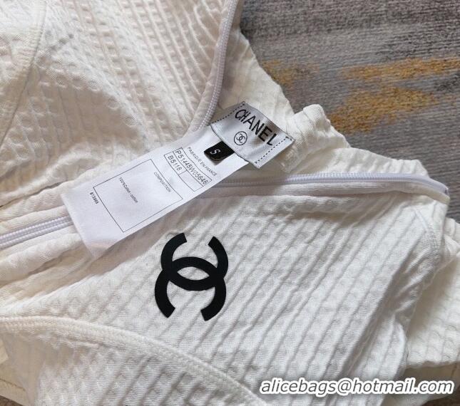 Top Quality Chanel Long Sleeve Swimwear with Zip 0306 White 2024