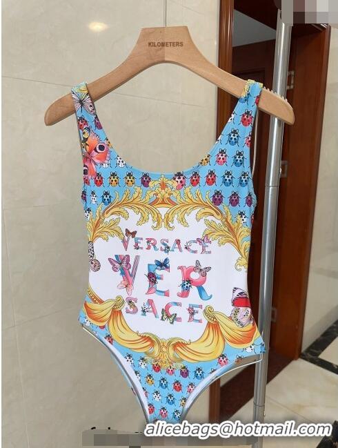 Discount Versace One-Piece Swimwear 0307 Light Blue/White 2024