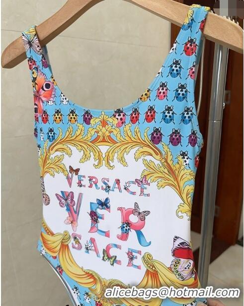 Discount Versace One-Piece Swimwear 0307 Light Blue/White 2024