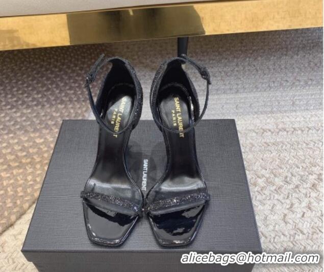 Pretty Style Saint Laurent Opyum Glitters Sandals 10.5cm with YSL Heel All Black 328033