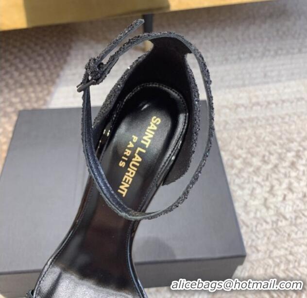 Pretty Style Saint Laurent Opyum Glitters Sandals 10.5cm with YSL Heel All Black 328033