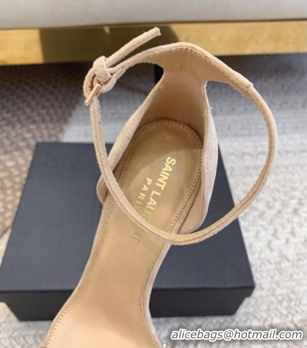 Top Design Saint Laurent Opyum Suede Sandals 10.5cm with YSL Heel Beige 328037