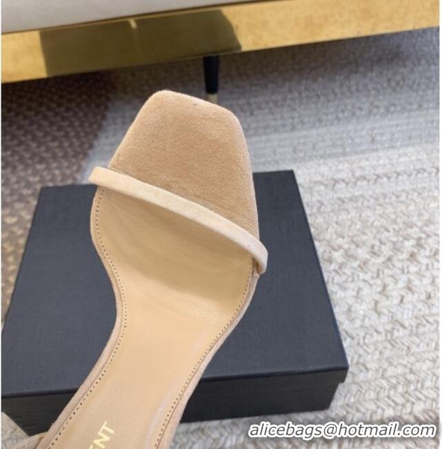 Top Design Saint Laurent Opyum Suede Sandals 10.5cm with YSL Heel Beige 328037