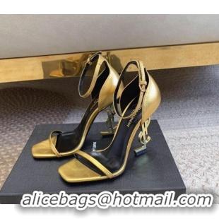 Best Grade Saint Laurent Opyum Calfskin Sandals 10.5cm with YSL Heel Gold-Tone 328038