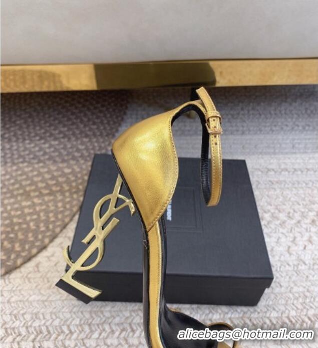 Best Grade Saint Laurent Opyum Calfskin Sandals 10.5cm with YSL Heel Gold-Tone 328038