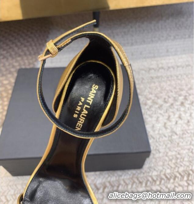 Best Grade Saint Laurent Opyum Calfskin Sandals 10.5cm with YSL Heel Gold-Tone 328038