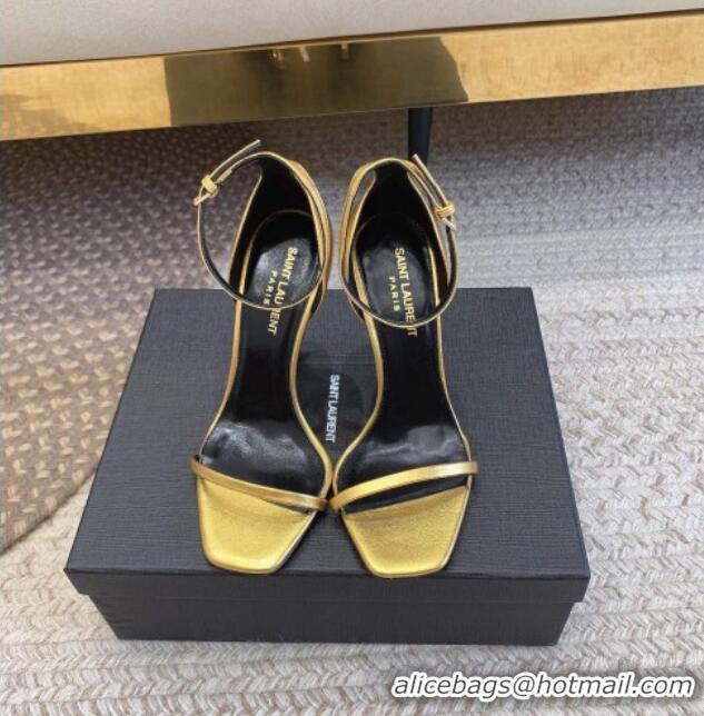 Best Grade Saint Laurent Opyum Calfskin Sandals 10.5cm with YSL Heel Gold-Tone 328038