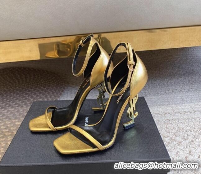 Best Grade Saint Laurent Opyum Calfskin Sandals 10.5cm with YSL Heel Gold-Tone 328038