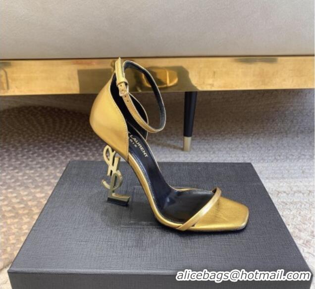 Best Grade Saint Laurent Opyum Calfskin Sandals 10.5cm with YSL Heel Gold-Tone 328038