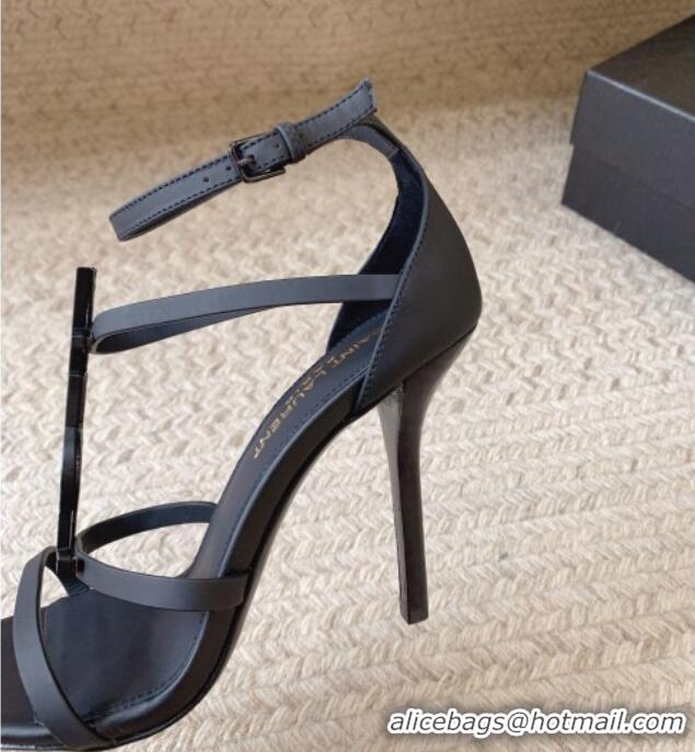 Top Grade Saint Laurent Cassandra Calfskin Sandals 10cm in Matte Calfskin All Black 328045