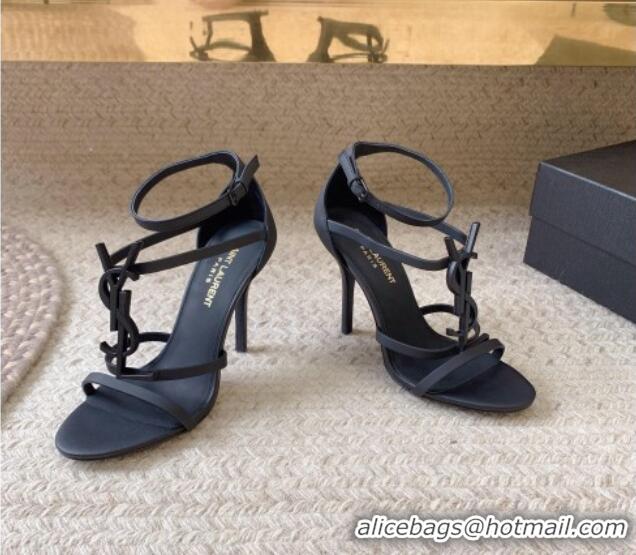 Top Grade Saint Laurent Cassandra Calfskin Sandals 10cm in Matte Calfskin All Black 328045