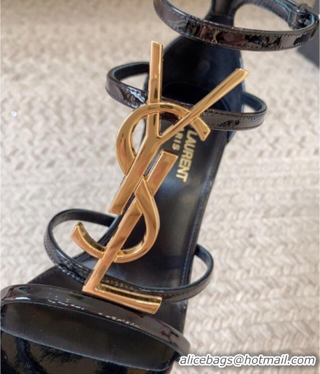 Purchase Saint Laurent Cassandra Calfskin Sandals 10cm in Patent Calfskin Black/Gold 328041