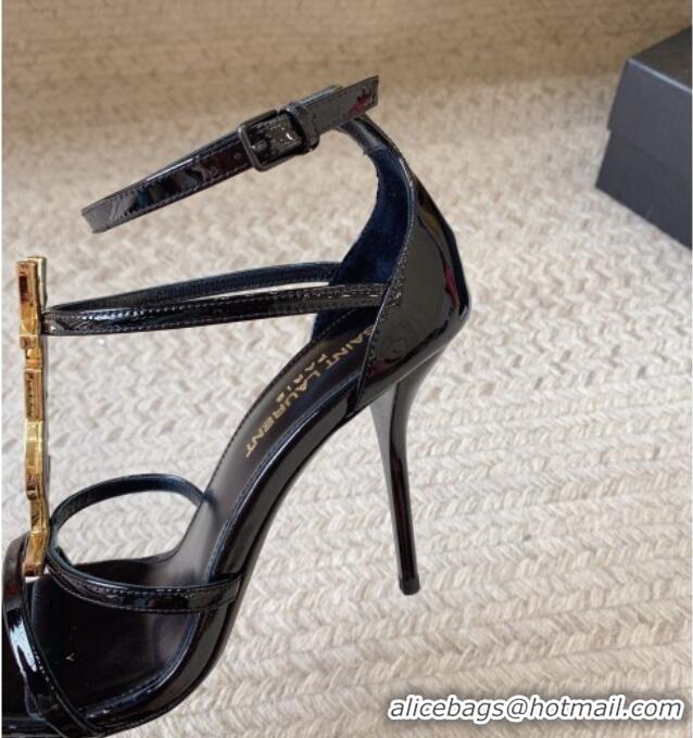 Purchase Saint Laurent Cassandra Calfskin Sandals 10cm in Patent Calfskin Black/Gold 328041