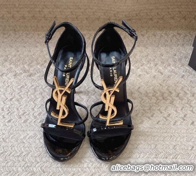 Purchase Saint Laurent Cassandra Calfskin Sandals 10cm in Patent Calfskin Black/Gold 328041