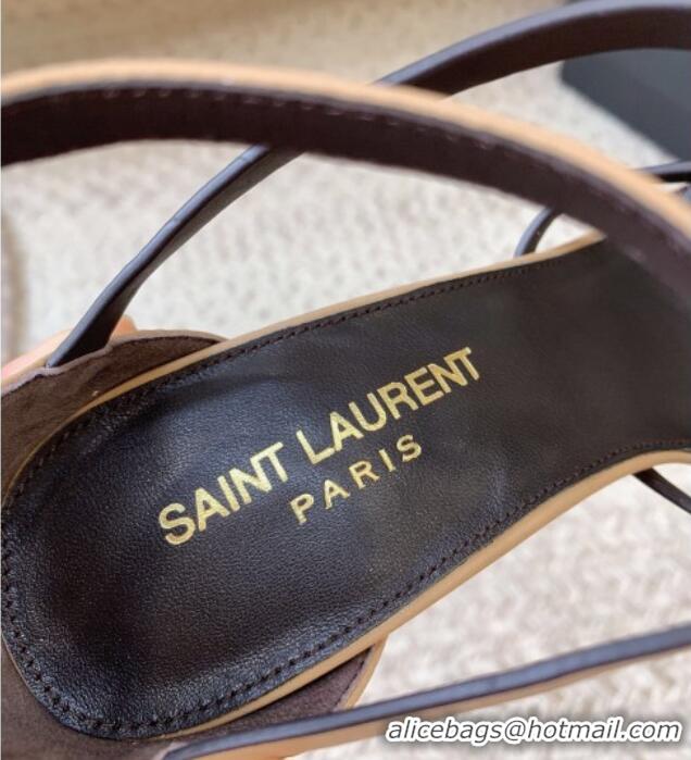 Perfect Saint Laurent Cassandra Calfskin Sandals 10cm in Calfskin Leather Beige 328043