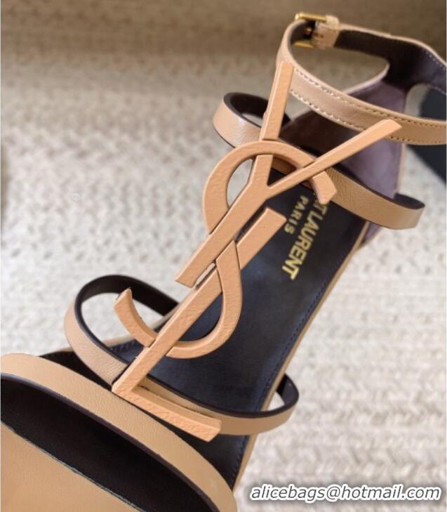 Perfect Saint Laurent Cassandra Calfskin Sandals 10cm in Calfskin Leather Beige 328043