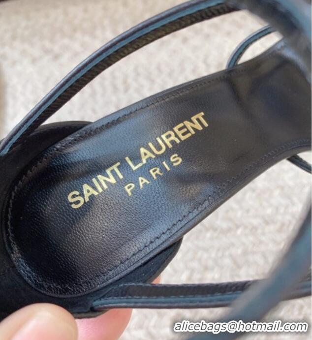 Hot Style Saint Laurent Cassandra Calfskin Sandals 10cm in Calfskin Black/Aged Gold 328044