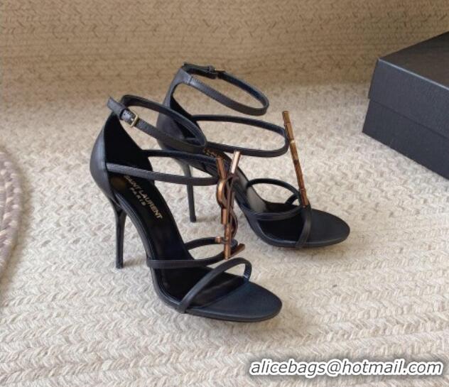 Hot Style Saint Laurent Cassandra Calfskin Sandals 10cm in Calfskin Black/Aged Gold 328044