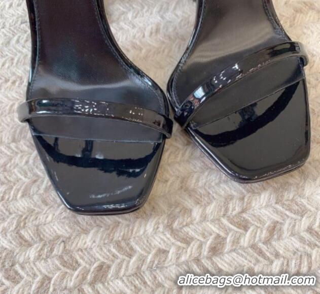 Sophisticated Saint Laurent Opyum Patent Calfskin Sandals 10.5cm with YSL Heel All Black 328046