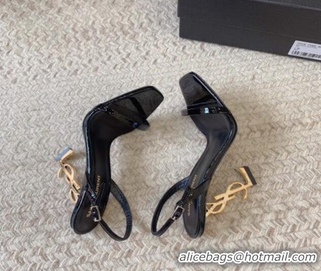 Good Quality Saint Laurent Opyum Calfskin Leather Sandals 10.5cm with YSL Heel Black/Gold 328047