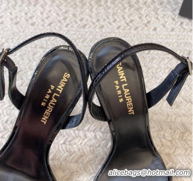 Good Quality Saint Laurent Opyum Calfskin Leather Sandals 10.5cm with YSL Heel Black/Gold 328047