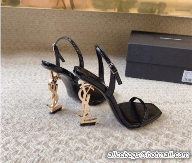 Good Quality Saint Laurent Opyum Calfskin Leather Sandals 10.5cm with YSL Heel Black/Gold 328047