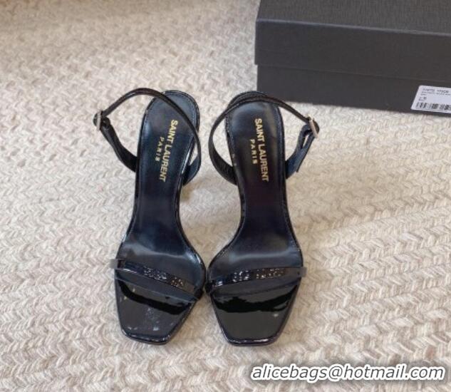 Good Quality Saint Laurent Opyum Calfskin Leather Sandals 10.5cm with YSL Heel Black/Gold 328047