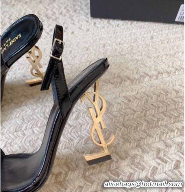 Good Quality Saint Laurent Opyum Calfskin Leather Sandals 10.5cm with YSL Heel Black/Gold 328047