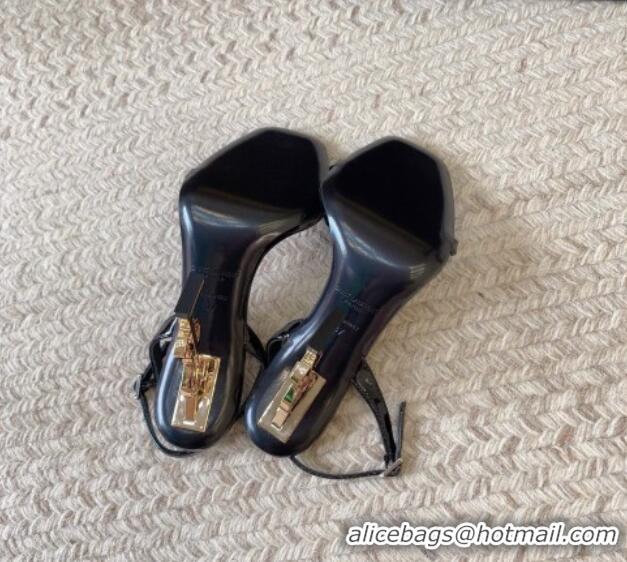 Good Quality Saint Laurent Opyum Calfskin Leather Sandals 10.5cm with YSL Heel Black/Gold 328047