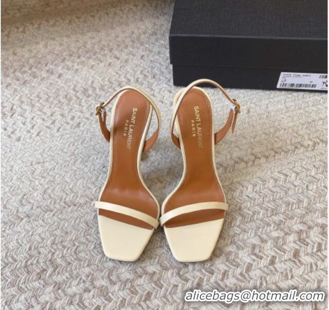 Stylish Saint Laurent Opyum Calfskin Leather Sandals 10.5cm with YSL Heel White/Gold 328048