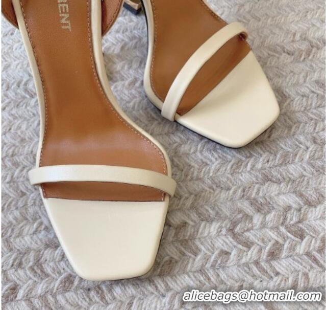 Stylish Saint Laurent Opyum Calfskin Leather Sandals 10.5cm with YSL Heel White/Gold 328048