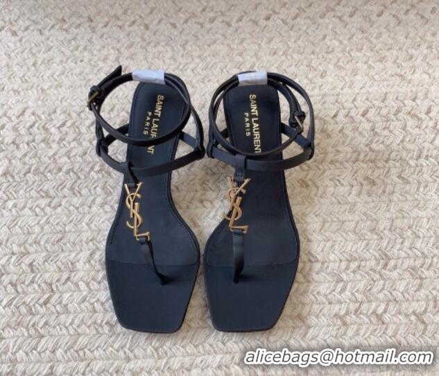 Good Product Saint Laurent Cassandra Sandals 6cm in Matte Calfskin Black/Gold 228049